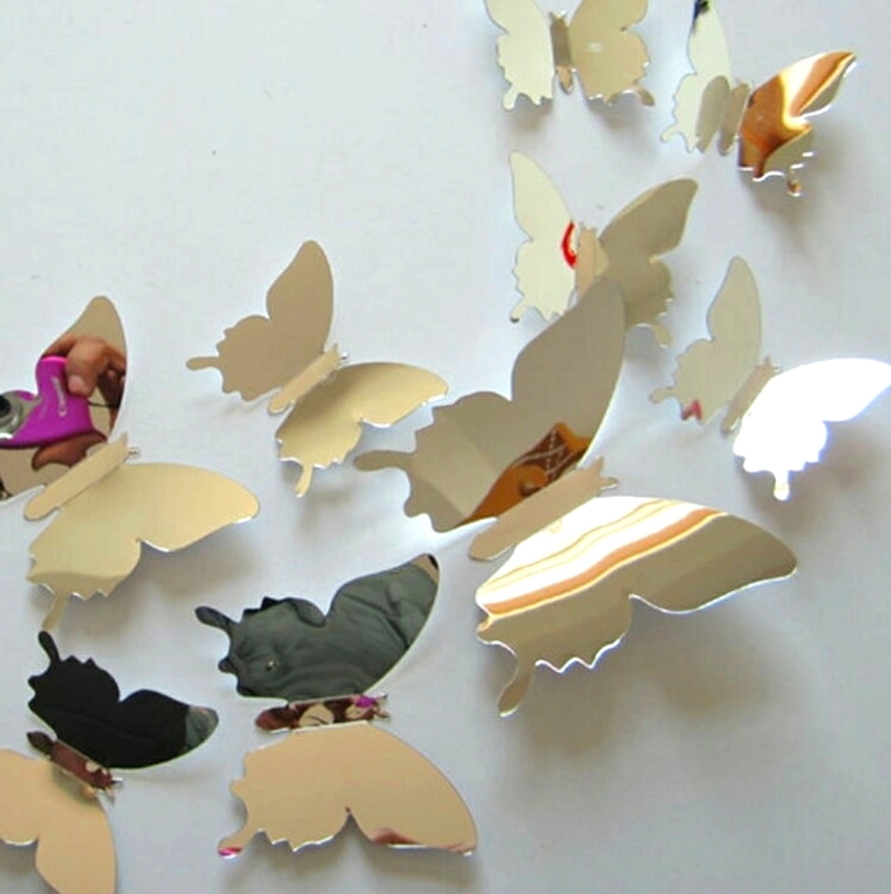 Reflective 3D butterfly wall decor silver